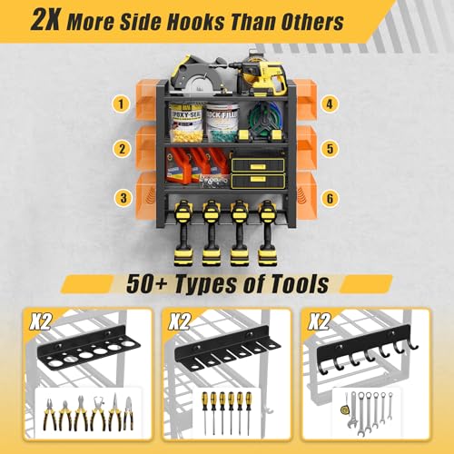 4-Tier Power Tool Organizer Wall Mount, 200LBS Capacity, 4 Drill Holders - size: 16.5" Width 4-Tier