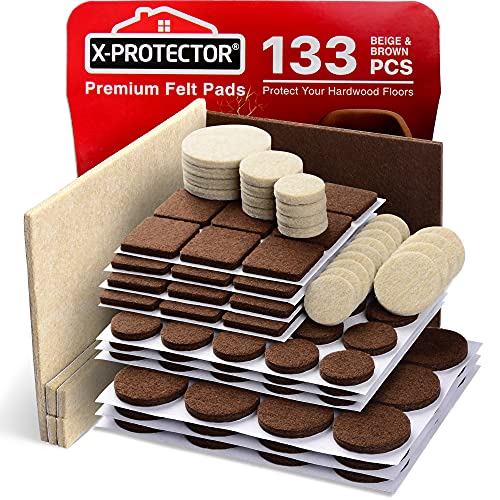 Felt Furniture Pads X-PROTECTOR 133 PCS Premium Furniture Pads - Felt Pads - size: 133 PCS Brown & Beige, Round & Square