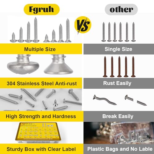 915pcs Self Tapping Screws Assortment Kit, M3/M4/M5/M6 Metric Flat Head & Pan Head Sheet Metal Screws Assorted Set, 304 Stainless Steel Wood Screw - size: 915pcs M3M4M5 Silver
