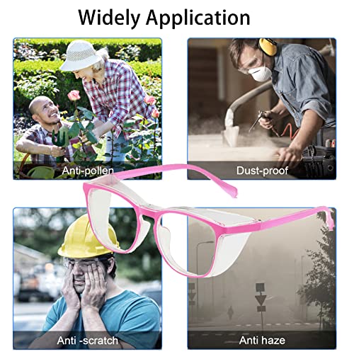 Safety Glasses for Men Women Nurses Anti Fog Stylish Fashion Comfortable Goggles with Side Shields Eye Protection for Adult - color: 3-pack: Pink, Black, Clear