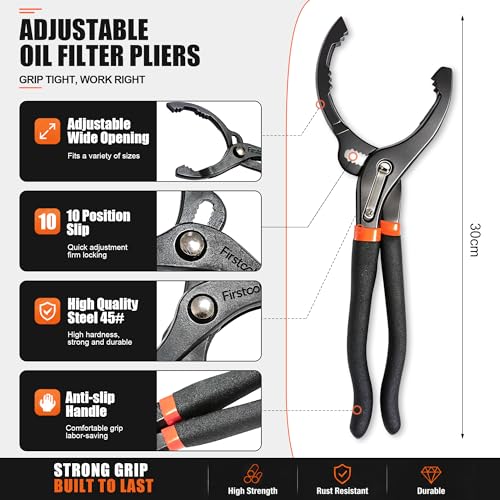 2nd Generation 12-Inch Adjustable Oil Filter Wrench,New 10-Speed Quick Adjustment Oil Filter Plier, Oil Filter Removal Tool for Engine Filters, Conduit, & Fittings, Car Maintenance Tool