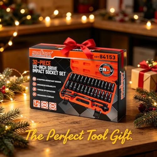 32-Piece 1/2" Drive Impact Socket Set - Metric (10mm–24mm) and SAE (3/8"–1") Deep Socket Set with Extension Bar, Swivel Socket, Adapter, CR-V Steel for Auto Repair - color: 32 Pcs 1/2" Orange