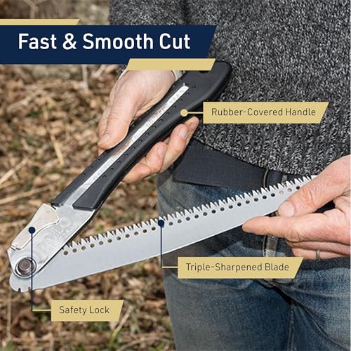 Folding Hand Saw for Wood Cutting, Camping, or Landscaping - 10” Japanese Folding Pruning Saw Tree Trimmer Branch Cutter with Razor Teeth and SK5 Steel Blade for Gardening by Kings County Tools