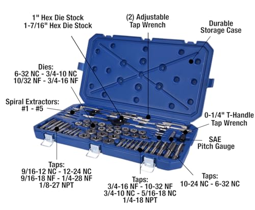Century Drill & Tool 98958 Fractional Tap & Die Set, 58 Piece - size: 58-Piece