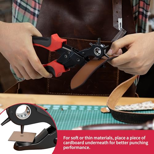 Revolving Punch Plier Kit, XOOL Leather Hole Punch Set for Belts, Watch Bands, Straps, Dog Collars, Saddles, Shoes, Fabric, DIY Home or Craft Projects, Heavy Duty Rotary Puncher, Multi Hole Sizes Make - style: Hole Puncher