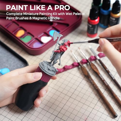 Nicpro Miniature Painting Kit with Wet Palette, Painting Handle & Brushes - color: Red & Black