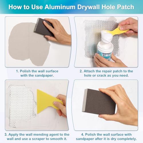 37 Pcs Drywall Repair Kit with 12"x12" Dry Wall Panel, Dry wall Patch Kit Sheetrock Repair Kit with Spackle, Mesh Tape, Putty Knives & Sanding Block for Sheet Rock Wall Surface Ceiling Large Hole Fill - style: 2 Bottle Wall Repair Agent