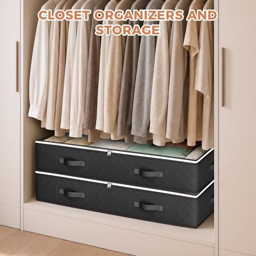 Budding Joy Under Bed Storage Containers with Clear Lids, 4 Pack - color: Black, size: 60L-4 Pack