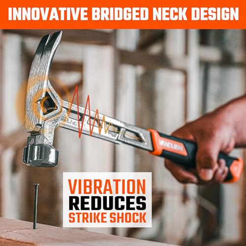 VANQUISH Framing Hammer 16oz One Piece Forged Curved Claw Hammer with Smooth Face & Shock Reduction Grip, Claw Hammer with Magnetic Nail Holder Side Nail Puller, 0627 - size: 16oz Smooth Face