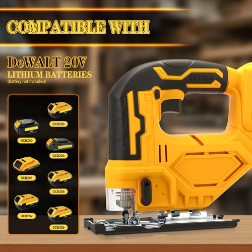 Cordless Jig Saw for Dewalt 20v Max Battery(Tool Only), Electric Jigsaw Cut Off Tool 400W 2700RPM 45° Beveled Cutting 3 Orbital Setting with 6 Blades for Straight/Curve/Circle Cutting (for Dewalt) - style: for Dewalt