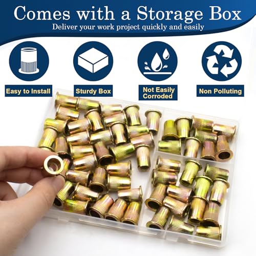 5/16-18 Rivet Nut,60Pcs Zinc Plated Threaded Rivnuts Inserts - color: Yellow, size: SAE 5/16"-18 - 60 Pcs