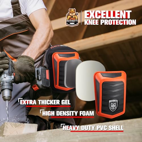 REXBETI Knee Pads for Men, Anti-slip Construction Gel Knee Pads for Work - color: Black&Orange