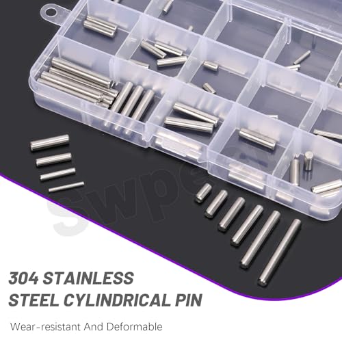 Swpeet 110Pcs 304 Stainless Steel M2/M3/M4/M5 Dowel Pins Assortment Kit - Metric Cylindrical Pins for Shelf Support, Furniture Assembly & Industrial Maintenance ( Includes Storage Box) - size: M2