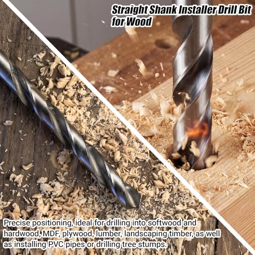 Lounsweer 2 Pack 3/8 x 36 Inch Straight Shank Installer Drill Bit for Wood Extra Long Drill Bits for Wood with Wire Pulling Hole for Woodworking Walls Ceilings Floors