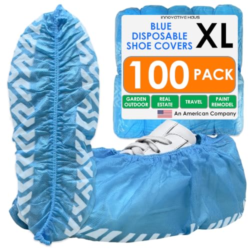 INNOVATIVE HAUS Blue Disposable Shoe Covers, Non Slip Booties, 100 Pack, XL - size: Extra Large (100 Pack)