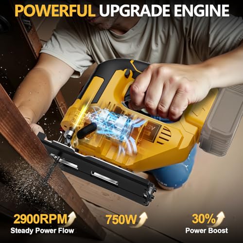 Jig Saw Compatible With Dewalt 20V Battery, NATBEESY Brushless Cordless jig saw tool, LED Work Light, 45° Beveled Cuts, Variable Speed 2900RPM, 3 Orbital Action, 6 Blades for Wood Cutting, Tool Only