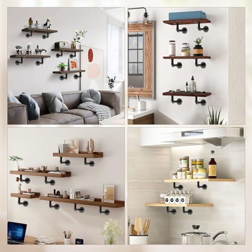 Storystore Industrial Pipe Shelf Brackets, 4 Pack Iron L-Shaped Shelving Brackets for 7-14 inches Board, Heavy Duty Metal Shelving Bracket - Black DIY Pipe Shelves (6.5 x 3.5 Inch) - size: 4 Pcs ( for board depth 7"-14")