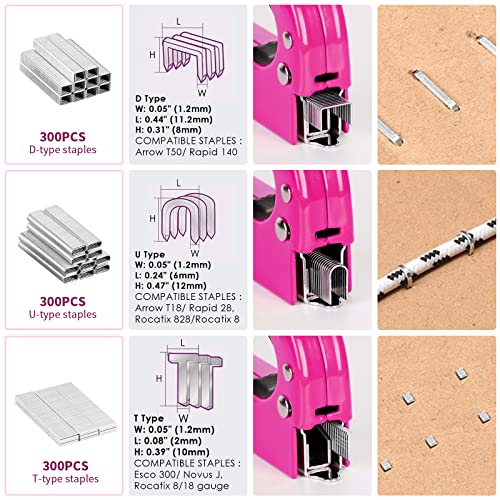 33Pcs Pink Staple Gun Tool Set, 3 in 1 Upholstery Staple Gun for Wood Heavy Duty and 900 Staples, Perfect for DIY Decoration, Crafts, Carpentry, Arts, Pink Tool Kit for Women