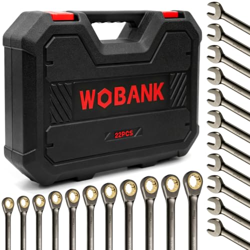 22-Piece Ratcheting Wrench Set, Metric 8-19mm & SAE 1/4-3/4" - size: Regular