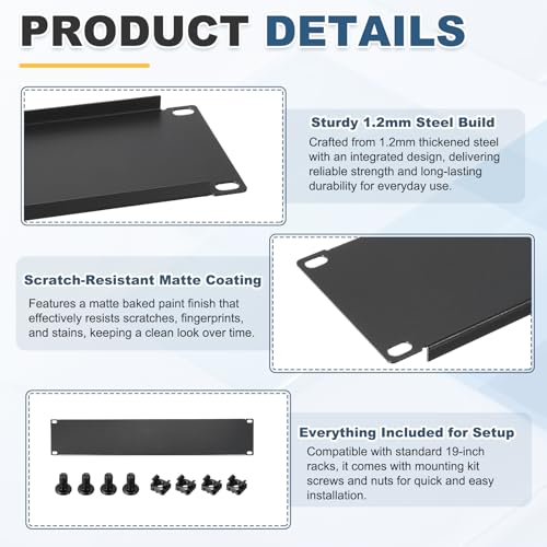 1 Set 2U Blank Panel, Metal Rack Mount Filler Panel Kit with Screws and Nuts for 19 Inches Network Enclosure Server Rack Cabinet Cable Accessories, Black - size: 88.5mm (2U)