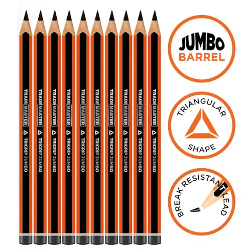 Carpenters Pencils Pack of 10 | Builders Pencil with TriGrip Jumbo Barrel - Construction Pencils Having Hard Lead for Marking Wood, Brick, Concrete & Plasterboard | Work Pencil for Builder - style: Pack of 10