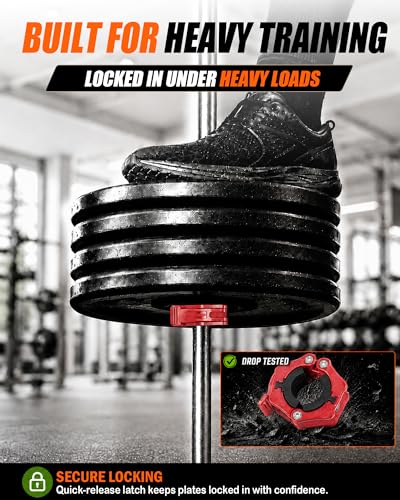 MAXRICH Ultra-Thin 1-Inch Barbell Clamps, Quick Release Weight Clips for 23–30mm Bars, Secure Barbell Collars for Home Gym - color: Red