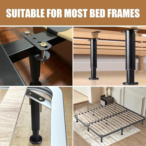 4 Pcs Adjustable Bed Frame Center Support Legs, Heavy Duty Cold Rolled Steel Bed Slat Support Legs With Wider Base, Bed Frame Leg Replacement, Furniture Support Reinforcement Kit, Height 13.8"-23.6" - size: 13.8'' - 23.6'' 4Pcs