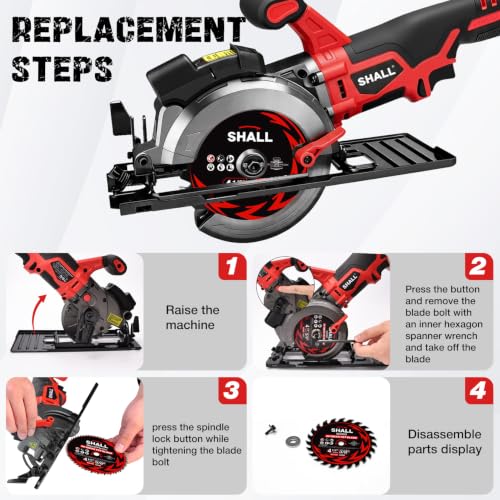 SHALL 20V Cordless Mini Circular Saw, 4-1/2’’ 4000RPM Power Circular Saw with 4.0Ah Battery, Laser Guide, 3 Saw Blades Max Cutting Depth 1-11/16" (90°), 1-1/8" (45°) for Wood, Tile, Plastic