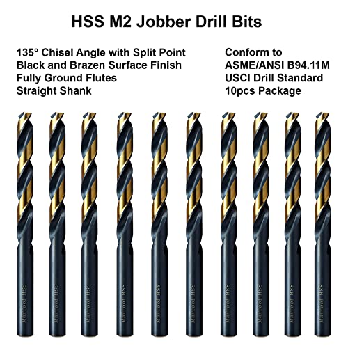 MAXTOOL Letter G 0.261" 10PCs Identical Jobber Length Drill Bits HSS M2 Twist Drill Bits Fully Ground Black & Bronze Straight Shank; JBL02H10RG10