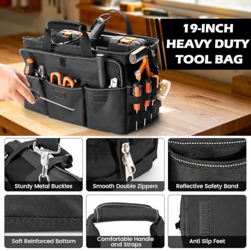 VJI 19" Portable Heavy Duty Tool Bag with Adjustable Shoulder Strap, Black - color: Black, size: Large