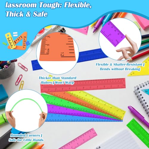 36 Pack 12" Multicolor Plastic Rulers, Back to School Measuring Supplies - color: Multicolor