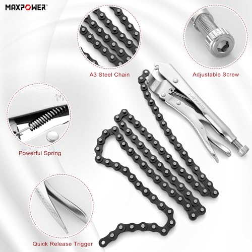 MAXPOWER Locking Chain Clamp, 9-Inch Locking Chain Pliers with 47.2” Chain, 14.2” Diameter, Quick Release - size: 47.2" Chain