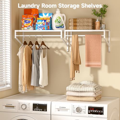 ThreeHio Expandable Closet Shelves Wall Mounted, 2 Pack Closet Shelving with Hanging Rods, Wall Shelving for Walk-in Closet, Hanging Shelves Organizer and Storage for Closet, Laundry - size: 2 Pack