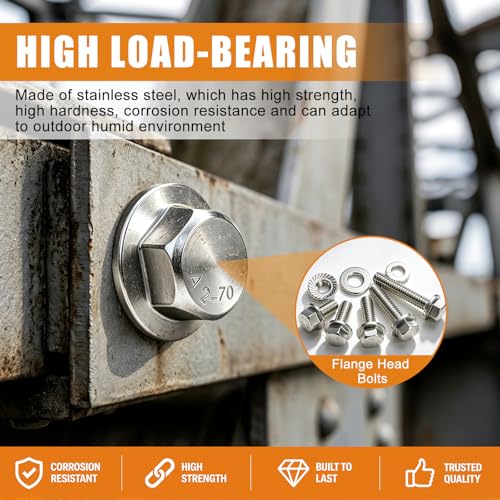 mankk 260PCS Flange Head Bolts Assortment Kit 1/4-20 x (1/2",5/8",3/4",1",1-1/4") 304 Stainless Steel SAE Flange Hexagon Screws and Serrated Flange Nuts Kit - color: Silver-260PCS 1/4-20