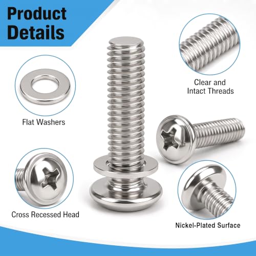 200PCS M4 Cabinet Pulls Knobs Screws,M4 Machine Screws,M4×25/30/35/40/45/50mm Phillips Pan Head Drawer Screws with 80PCS Washers for Kitchen,Bathroom,Furniture Handles Install - size: M4×25/30/35/40/45/50mm