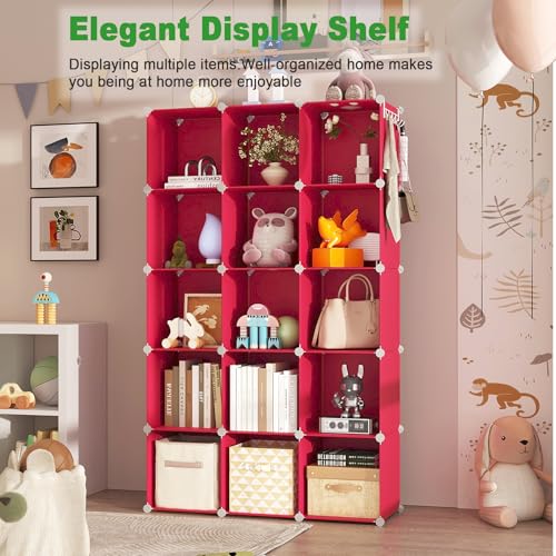 C&AHOME 16 Cube Storage Organizer Cube Shelves Units Storage Cubes, Red - color: Red
