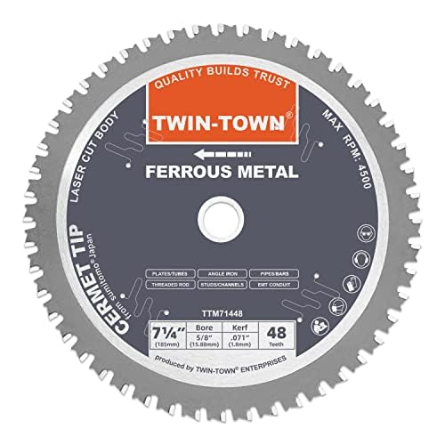 TWIN-TOWN 7-1/4-Inch 48 Teeth Dry Cut Steel and Ferrous Metal Cermet Saw Blade with 5/8-Inch Arbor - size: 7-1/4" 48T medium steel