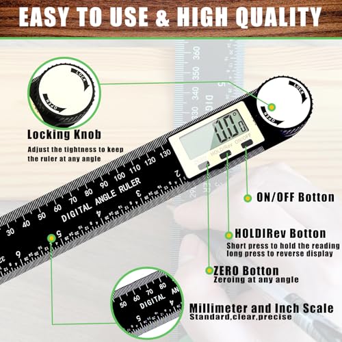 Angle Finder Protractor, 2-in-1 Miter Saw Protractor, 7 Inch/200mm ABS Angle Ruler, High Accuracy Miter Angle Measuring Tool for Woodworking, Metalworking, Carpenter, Construction - color: Black