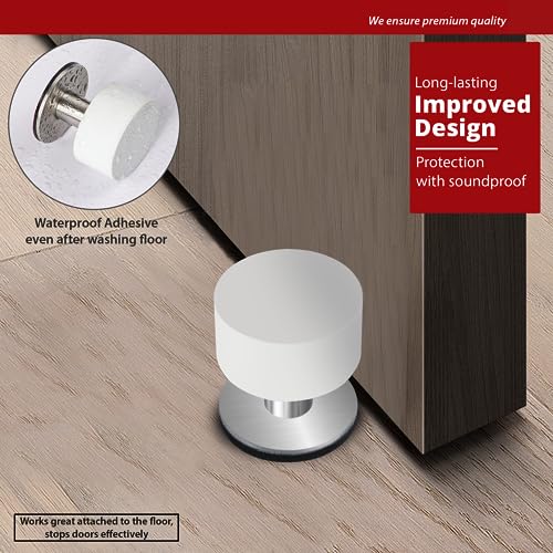 2 Pack Door Stoppers Stop with Extra Stickers, Self-Adhesive Door Stops with Black Rubber Bumper & Stainless Steel Body - Heavy Duty Door Knob Wall Protector Sound Dampening for Home & Office Use - style: 2 Pack White