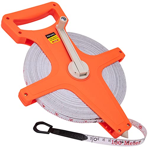 Open Reel Tape Measure 330 Feet, Fiberglass Tape Measure, Yard Measuring Tape Fit for Sports Field, Outdoor, Engineer,Track, Durable Dual-Sided Measuring Reel with Feet and Meters (1/2') - size: 100 m