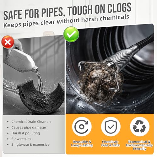 10PCS Drain Snake Kit, 63" Heavy Duty Plumbing Auger, 60" Sink Snake Brush, 20" Clog Remover, 18" Cleaning Brush with Gloves, Pipe Cleaner for Kitchen Sink, Bathtub, Toilet, Sewer Drainage - style: 10SET Light Duty