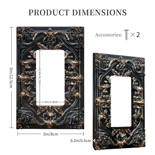 Decorative Outlet Covers Black Gold Flower Elegant 3D Floral Embossed 1 Gang Rocker Light Switch Cover Plate Single Decora Light Switch Covers Wall Plate Faceplate for Bedroom Home Decor - color: Black Gold 01, size: 1-Gang Rocker/5 x 3 IN