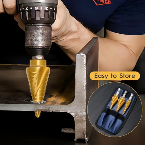3PCS Titanium Step Drill Bit - HSS Step Bit Set with Two Spiral Grooved - color: 3Pcs Spiral