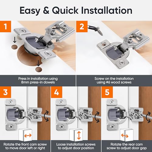 Decobasics 50 Pack Soft Close Cabinet Hinges – 7/16" Overlay for Kitchen Cabinet Doors, Face Frame Concealed Hidden Hinges – Stainless Steel, Self-Closing with 3-Way Adjustment & Slow Close Damper - size: 7/16 Inch