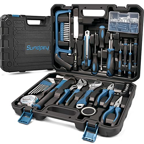 Sundpey 148 Pcs Portable Basic Hand Repair Home Tool Kit Set with Case Blue - color: Blue