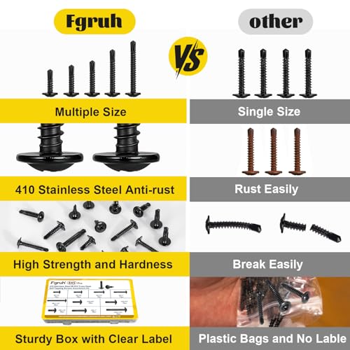 170Pcs #8#10 Modified Truss Head Self Tapping Sheet Metal Screws Kit - size: 445pcs #8#10 Black