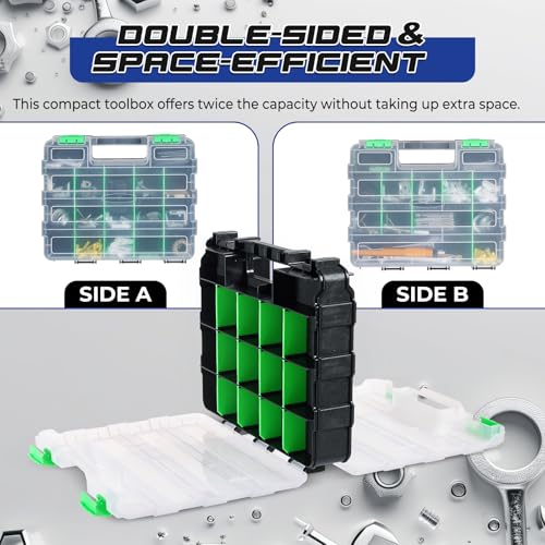 NATGAI 2 Pack Small Parts Organizers, 34-Compartments Double-Sided Tool Box - color: Green