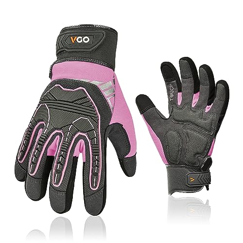 Vgo... Heavy Duty Synthetic Leather Work Gloves Women,Impact Protection Mechanic Gloves,Touchscreen(SL8849IP-FM) - color: Pink, size: Small(1 Pair)