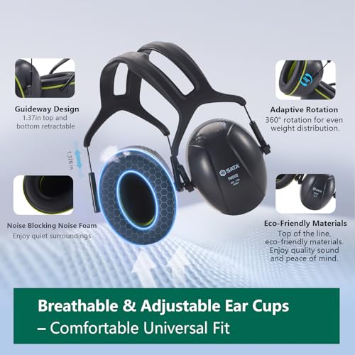 SATA NRR 31dB Hearing Protection Ear Muffs, SNR 37dB Noise Cancelling Headphones, Adjustable Safety Hearing Protector for Gun Shooters, Construction, Mowing