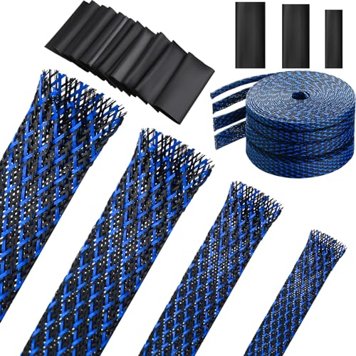 Tatuo 65.6 ft Braided Cable Sleeve Expandable Wire Sheathing(Blue, Black) - color: Blue, Black, size: 65.6 ft